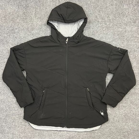 SPYDER WOMEN'S STRETCH WOVEN FULL ZIP HOODIE BLACK LARGE JACKET - Picture 1 of 13